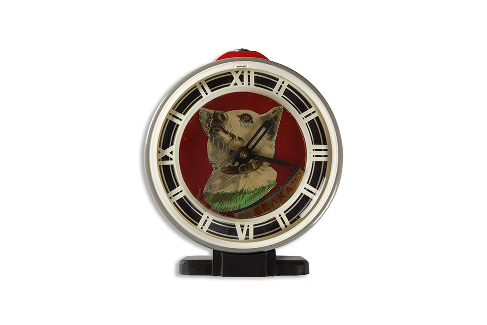 MARTIN PARR COLLECTION. Soviet Space dog ephemera. Belka. Clock. 2014.